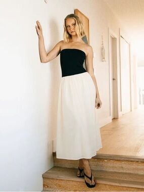 PAPER HEART Strapless Black Cream Colorblock Midi Maxi Dress Anthropologie Sz L